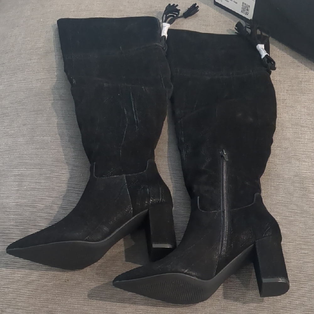 Shoe Dazzle Black Over the Knee Boots Elegant Suede